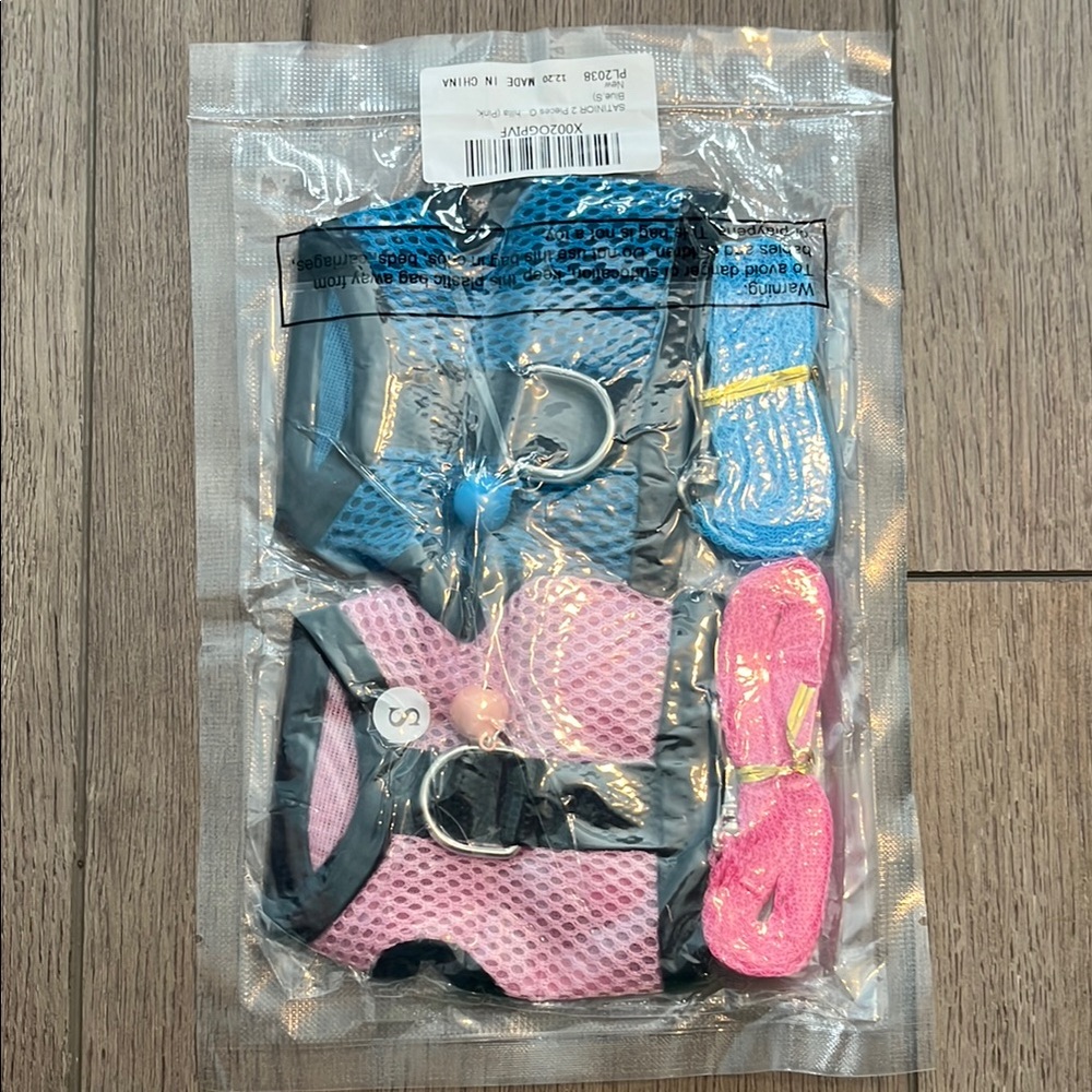 Pet Harness and Leash Set in Blue and Pink